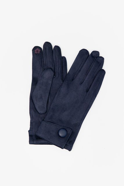 Button Suedette Gloves | Navy