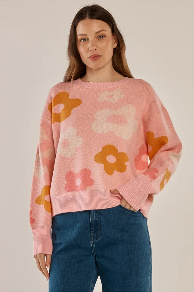Leonie Knit Sweater - Jacquard Flowers