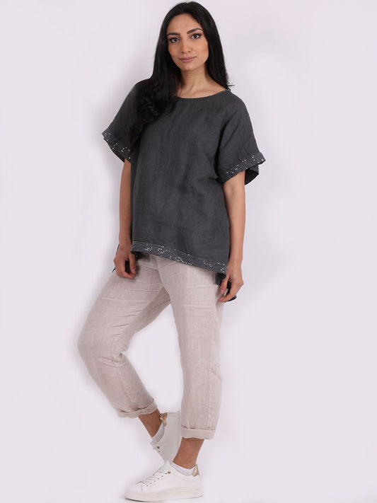 Elise Charcoal Linen Top