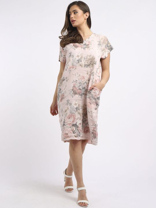 Fleur Linen Dress - Pastel Pink