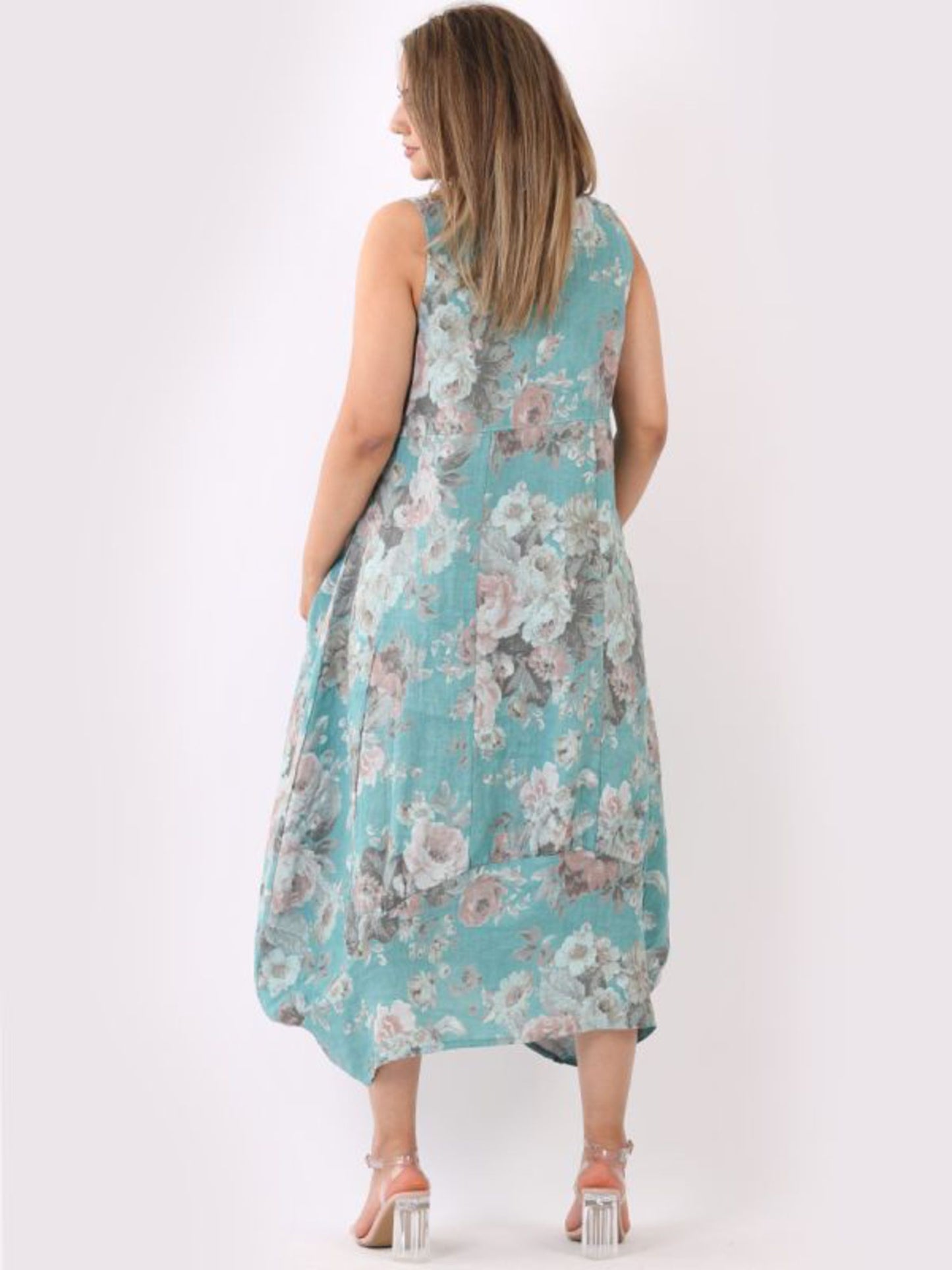Gabriella Floral Linen Dress | Ocean Blue
