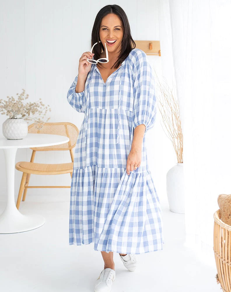 Amber Dress -Gingham Blue