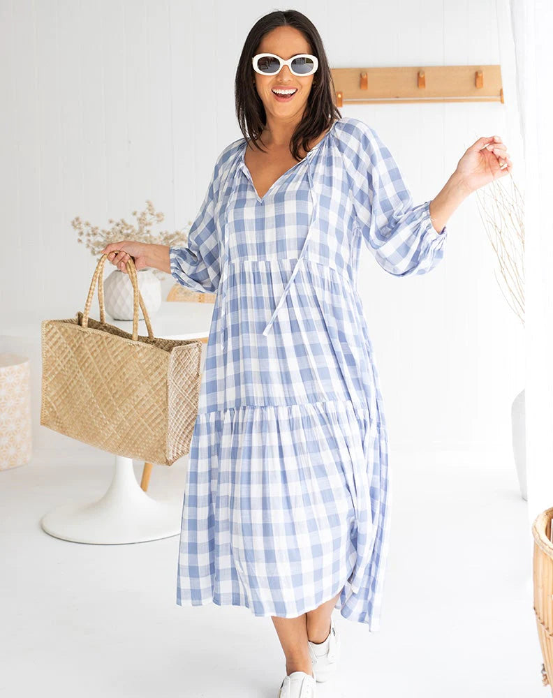 Amber Dress -Gingham Blue
