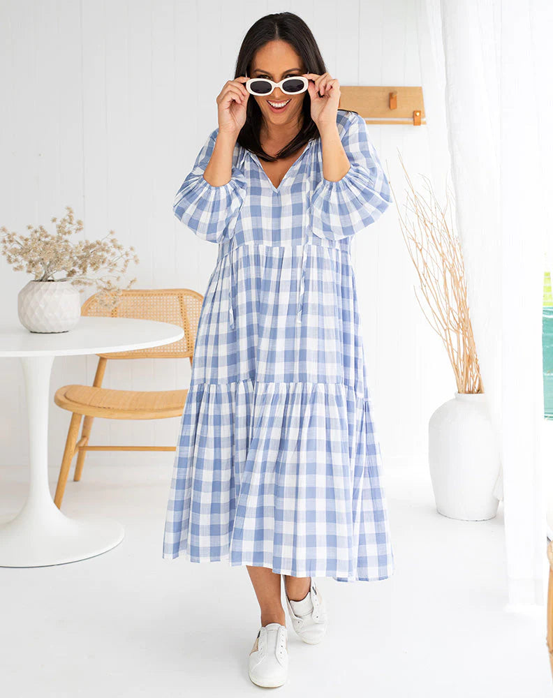 Amber Dress -Gingham Blue