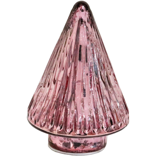 Glass Xmas Tree Glossy Rose Sml Led