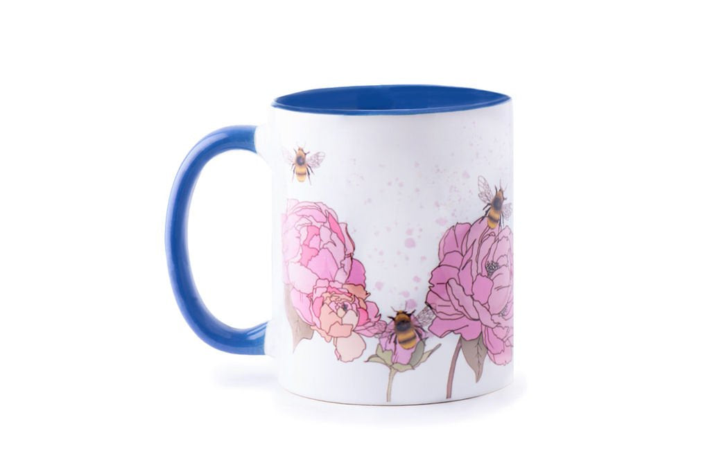 Bees on Peonies Mug