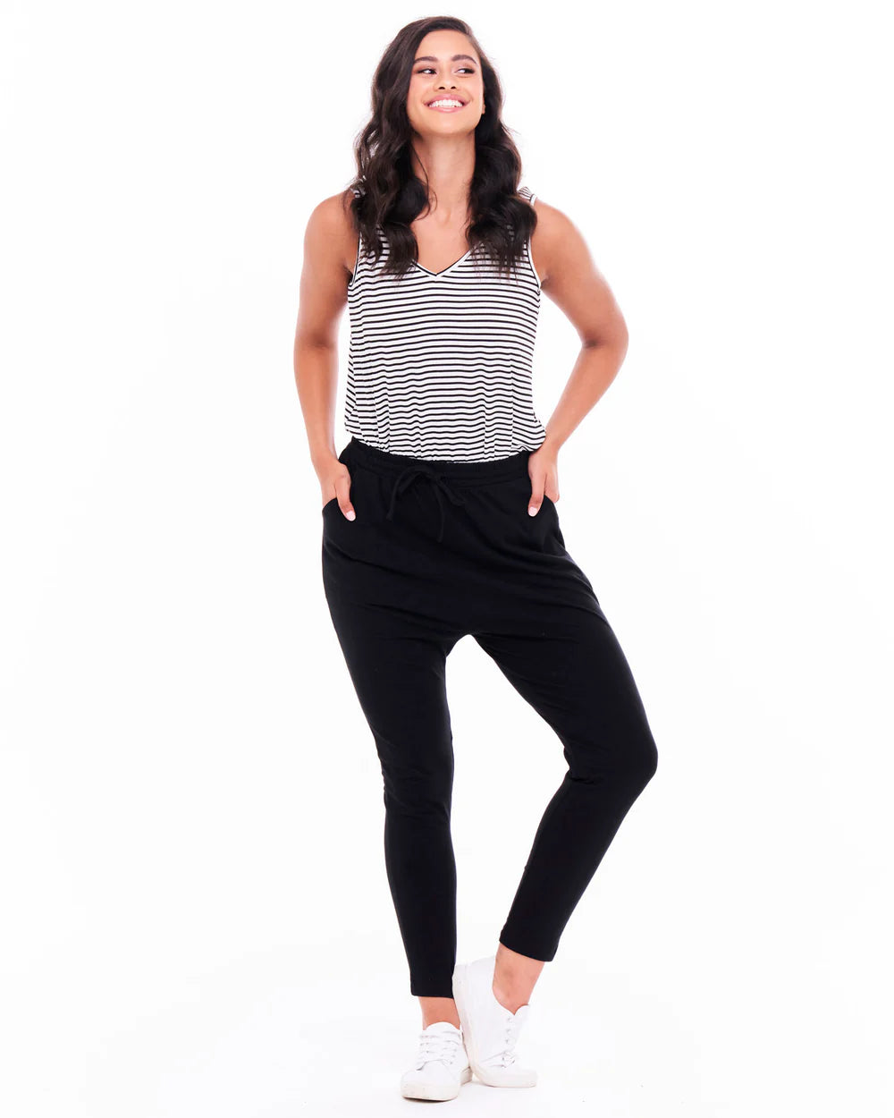 Betty Basics | Jade Drop-Crotch Stretchy Cotton Jogger Pants - Black