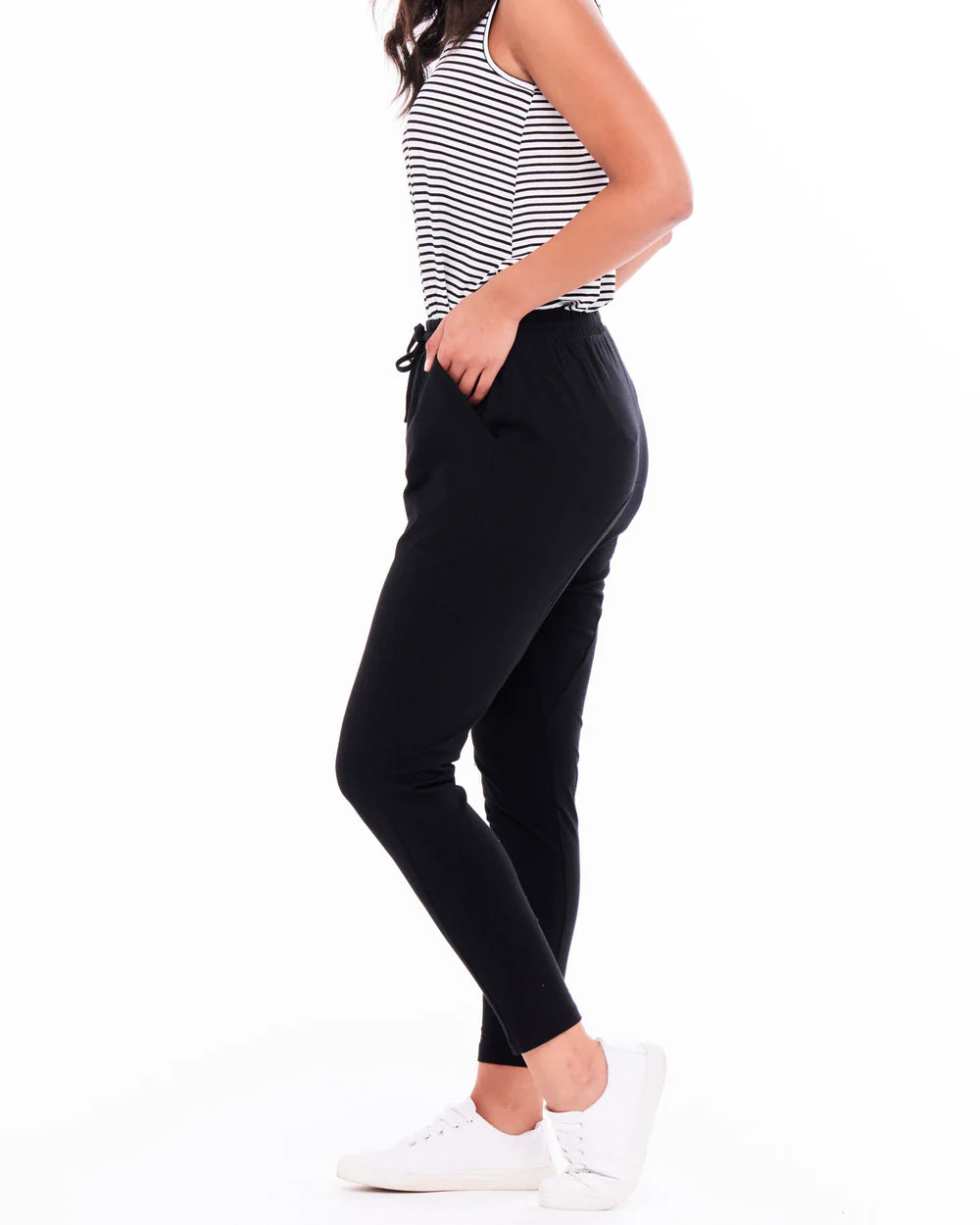 Betty Basics | Jade Drop-Crotch Stretchy Cotton Jogger Pants - Black