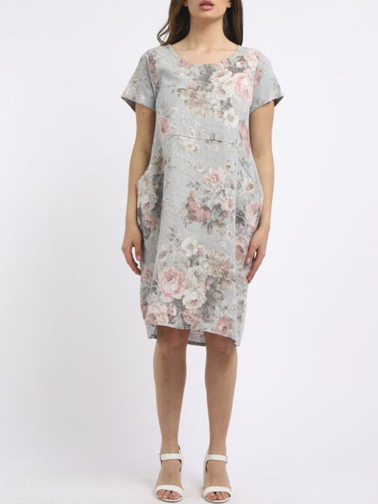 Fleur Linen Dress | Grey