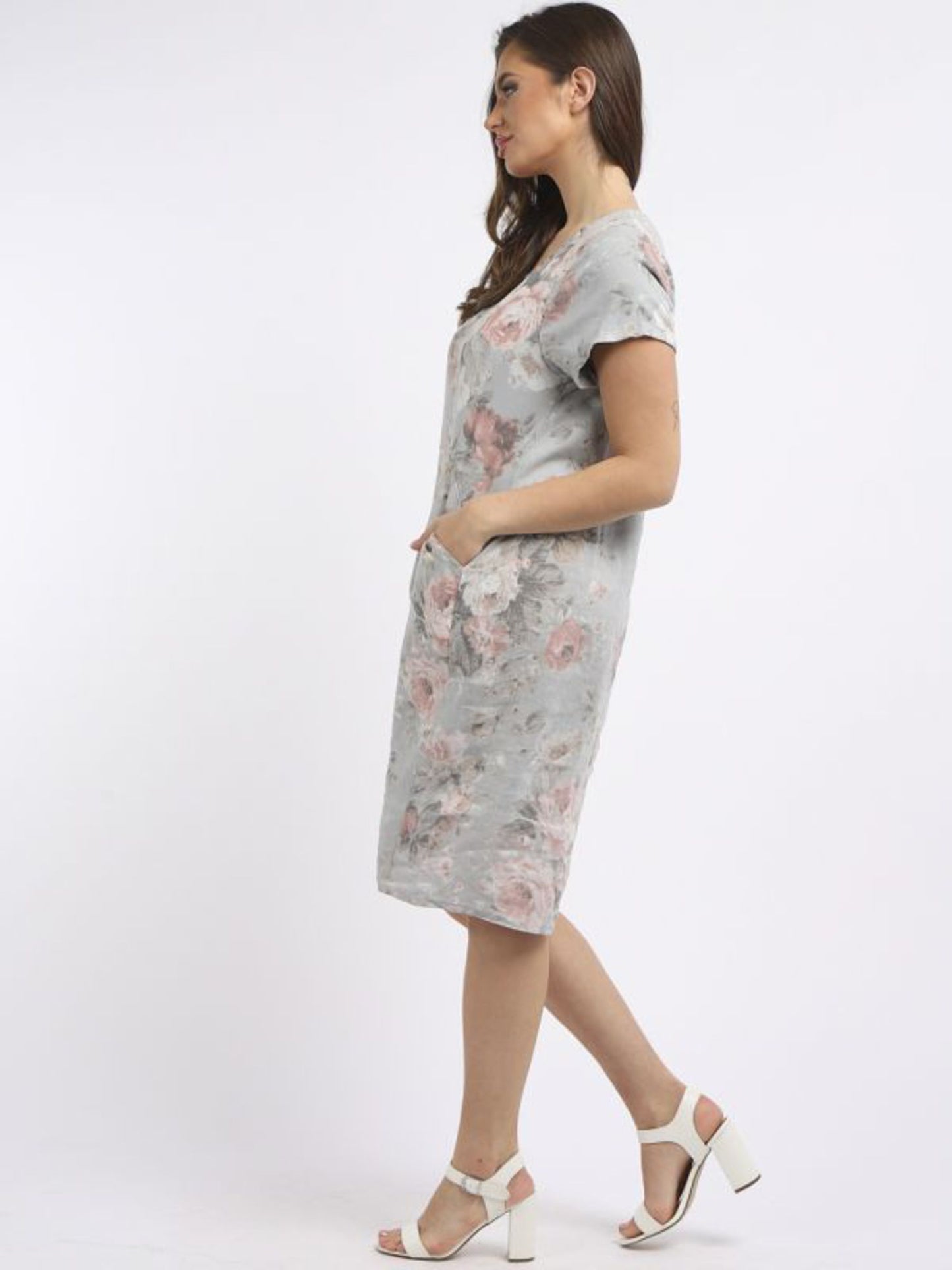 Fleur Linen Dress | Grey