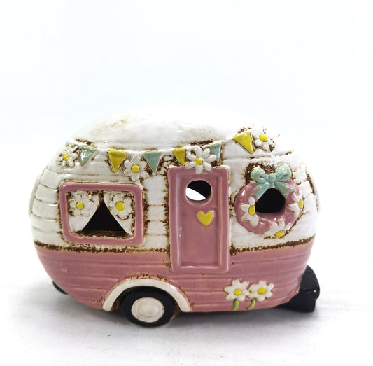 Ceramic Pink Caravan Tealight