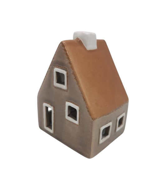 Ceramic Brown Gable Roof Tealight House