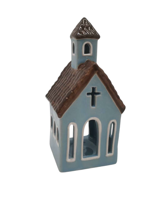 Ceramic Blue Church - Tealight House