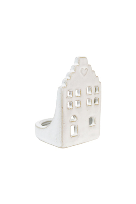 Mini Ceramic House T-light Holder w/ Stepped Roof