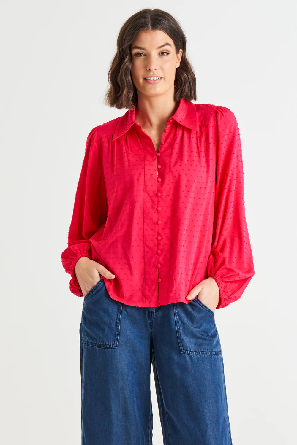 Betty Basics | Sinead Cuff Sleeve Textured Shirt - Pink