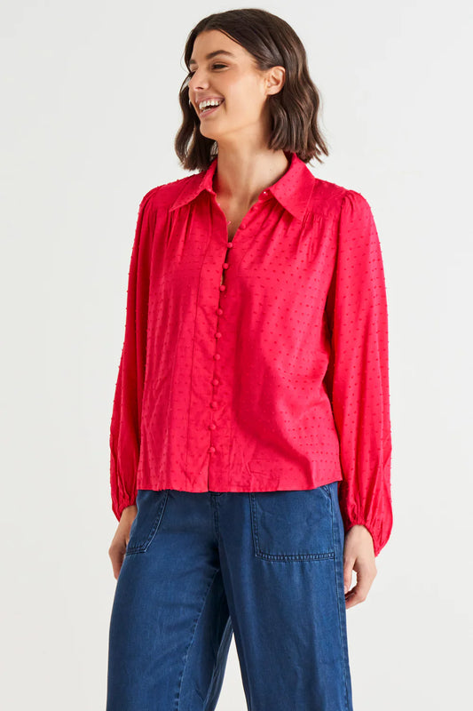 Betty Basics | Sinead Cuff Sleeve Textured Shirt - Pink