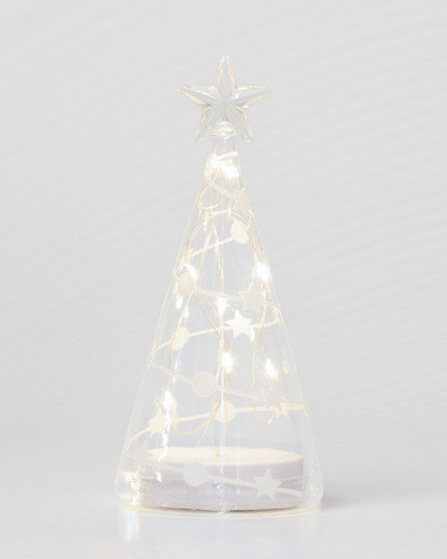 Clear Glass Cone Tree with White Stars and Dots