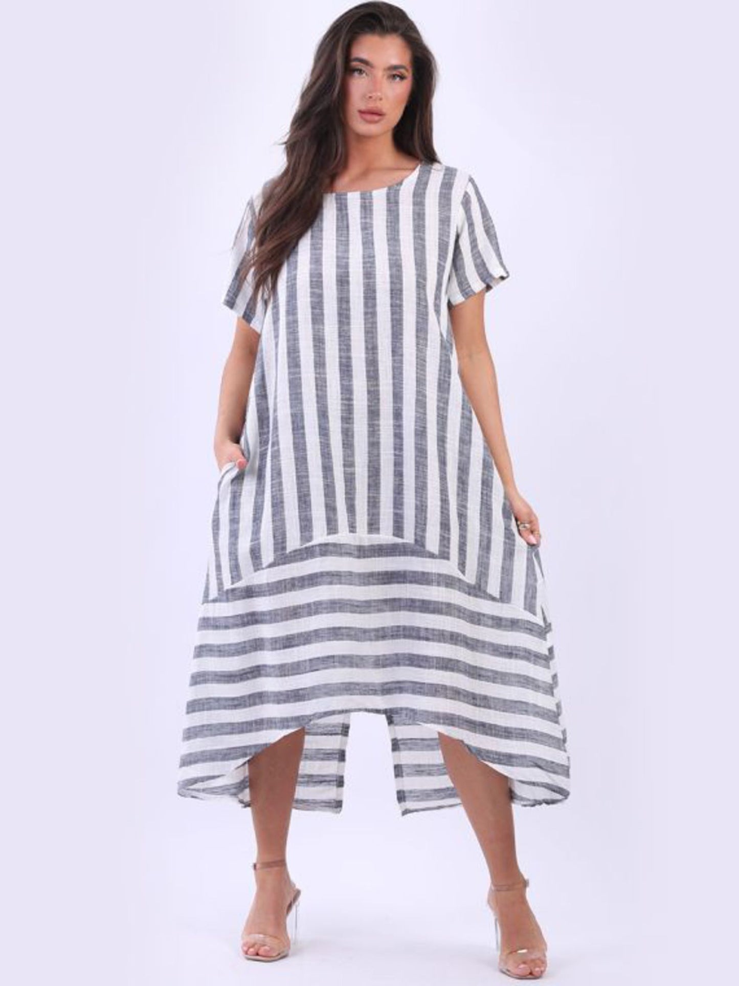 Saskia Striped Linen Dress | Navy