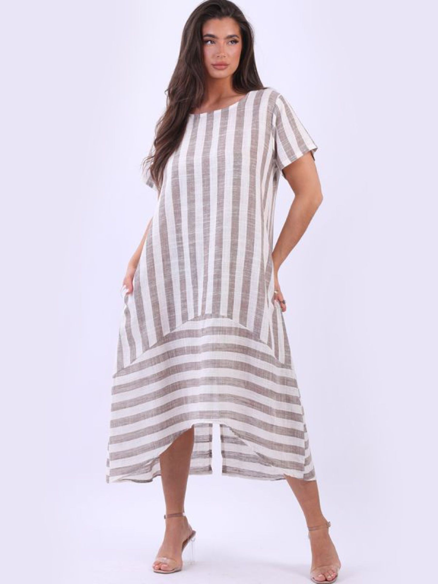 Saskia Stripe Linen Dress | Mocha