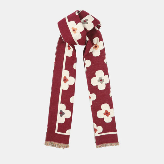 Floral Double Sided Scarf - Maroon