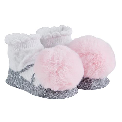Pompom Socks - Silver+Blush Fur