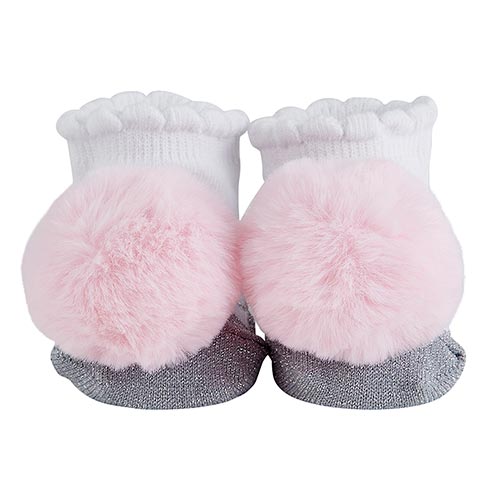 Pompom Socks - Silver+Blush Fur