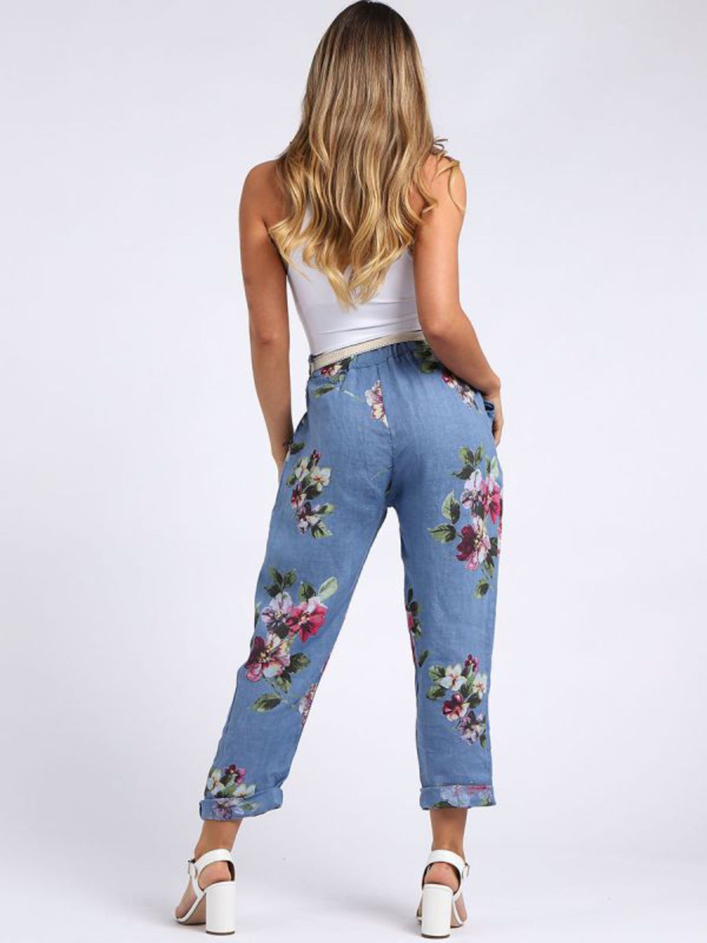 Marcella Linen Trousers | Floral Blue