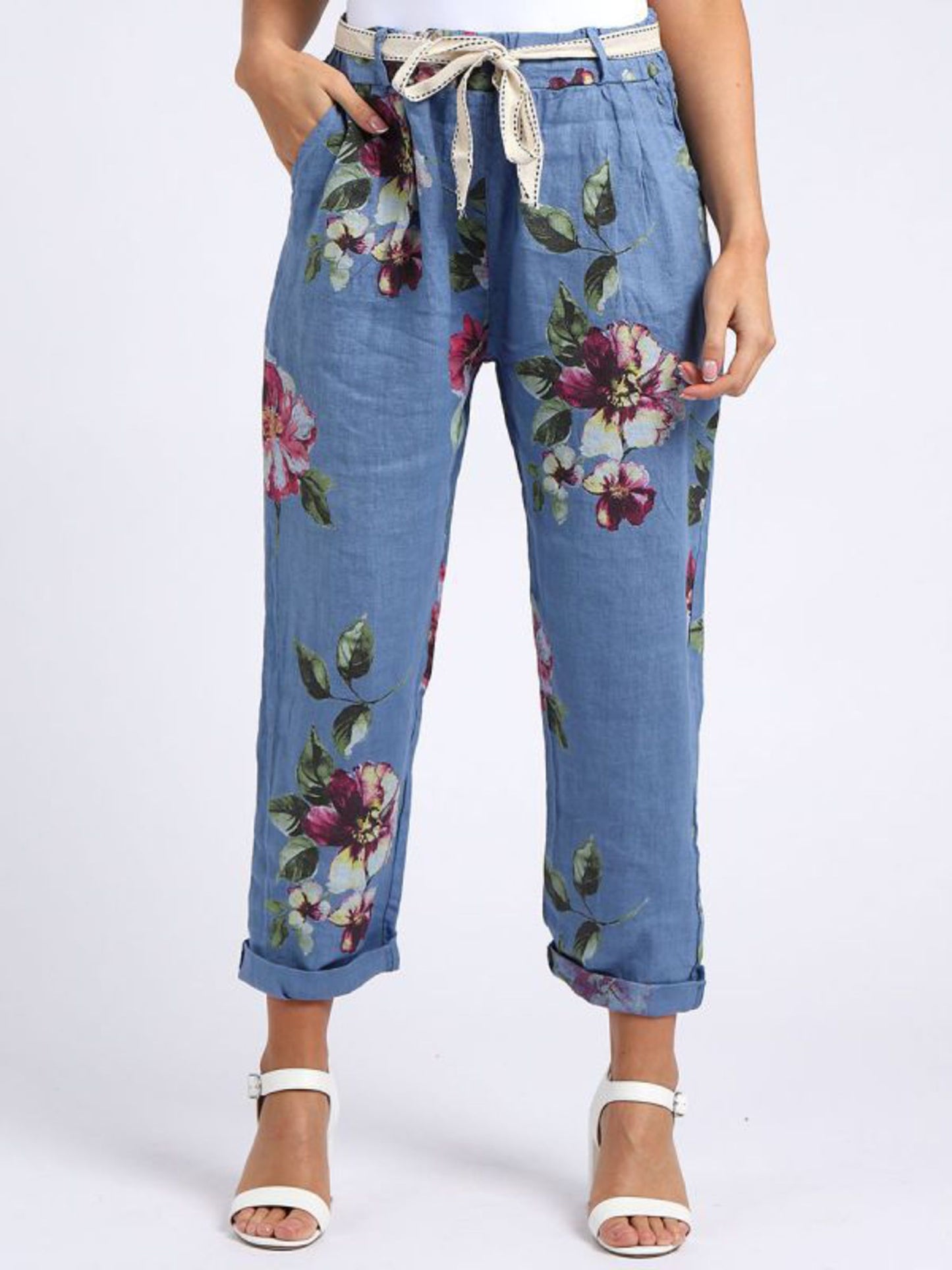 Marcella Linen Trousers | Floral Blue