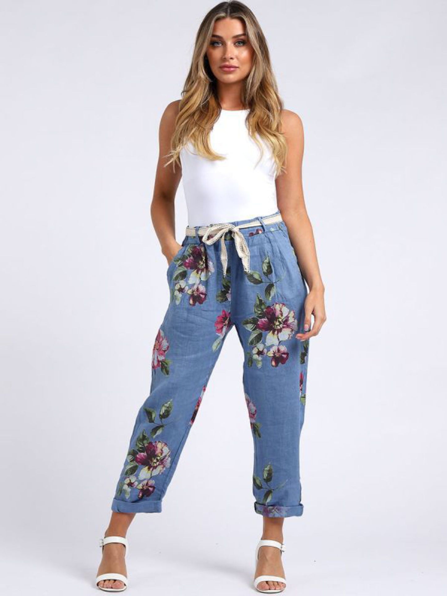 Marcella Linen Trousers | Floral Blue