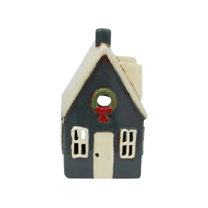 French Country - Alsace Tea Light Cottage Navy with Wreath