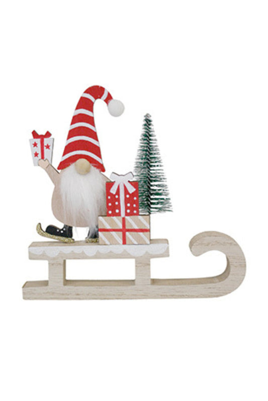 Wooden Santa on Sleigh w/Gift