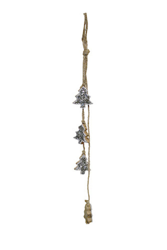 Silver Beaded Wood Trees Hanging