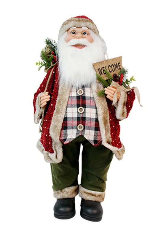 Santa w/ Dark Red Coat Plaid Waistcoat