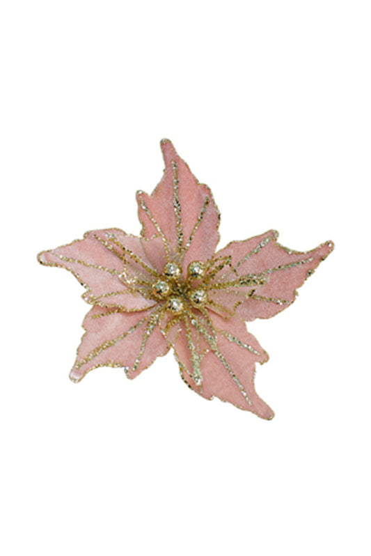 Pink Velvet/Gold Organza Poinsettia Clip