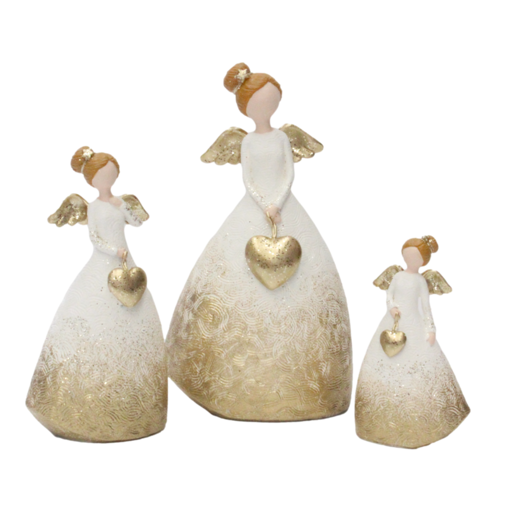 Angel with Gold Dress & Heart 13cm
