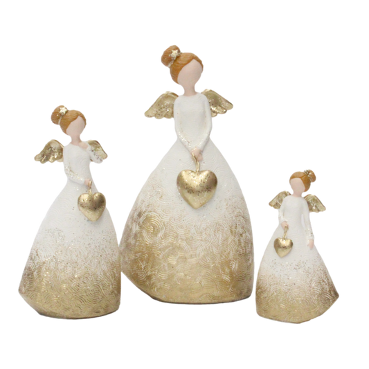 Angel with Gold Dress & Heart 13cm
