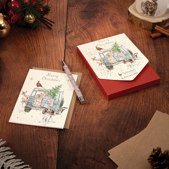 'Driving Home for Christmas' Dog and Woodland Animal Christmas Card Pack