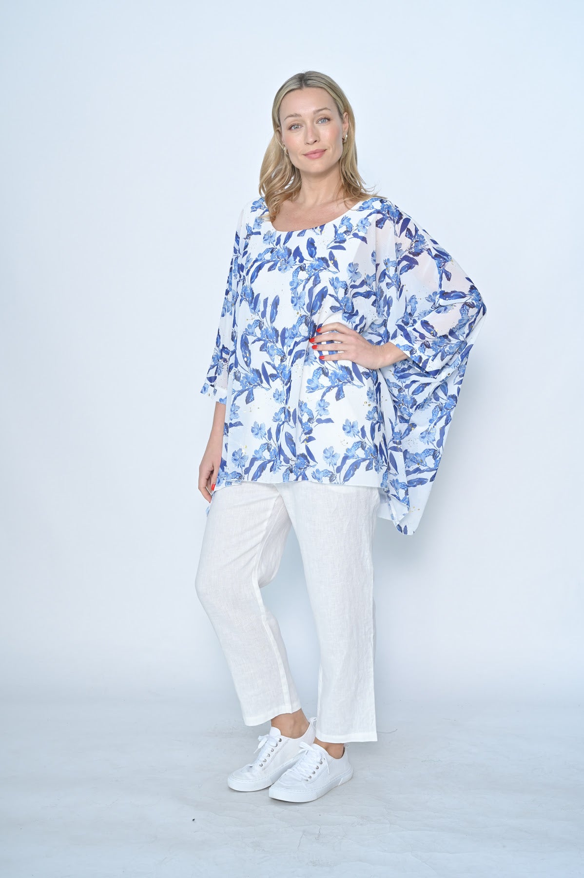 Blue Floral Chiffon Top