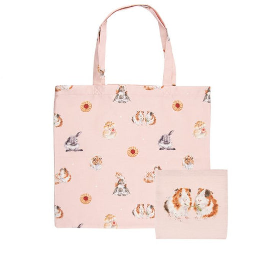 Wrendale 'Piggy in the Middle' Rabbit & Guinea Pig Foldable Shopper Bag