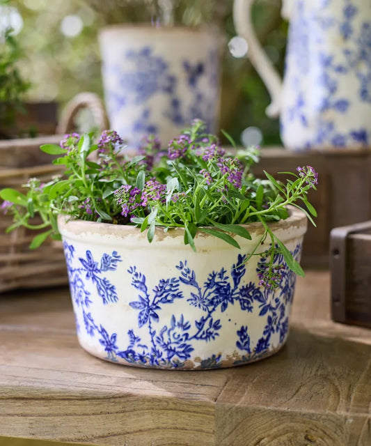 Blue Floral Wide Pot Large