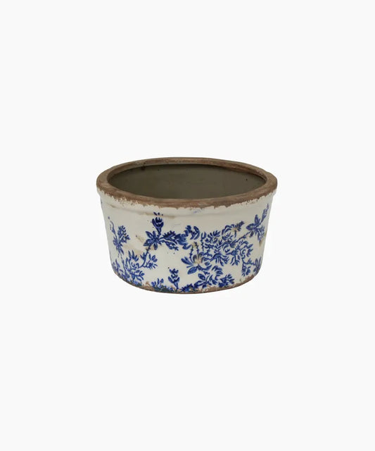 Blue Floral Wide Pot Large