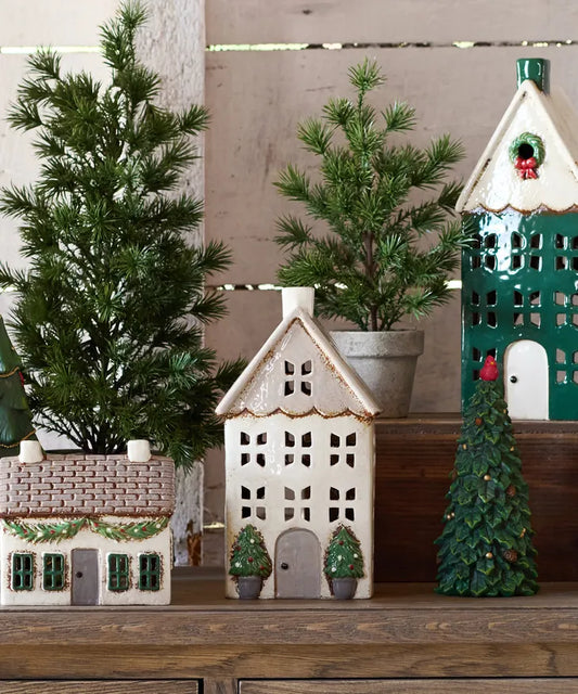 Christmas Tree Light house Stone with Pots Medium