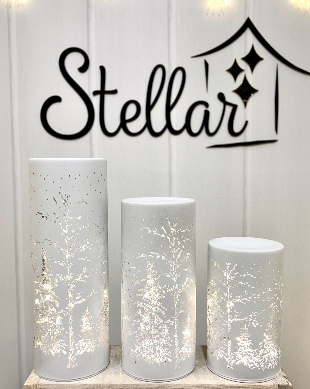 Forest Scape Noel Lantern in White