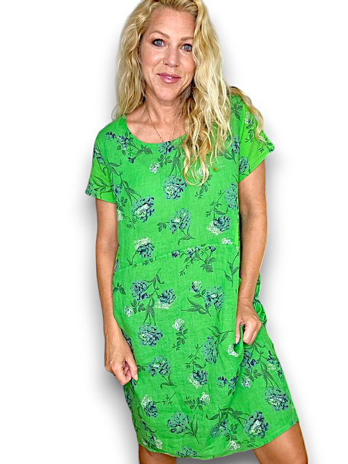 Helga May Petals of Blue Jungle Dress | Bright Green