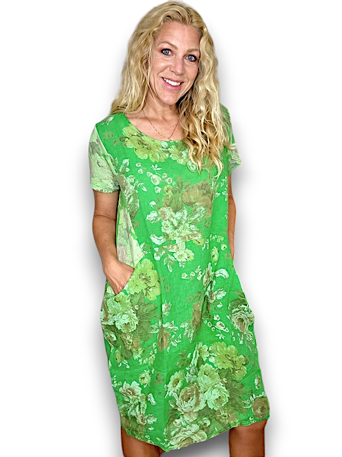 Helga May Scarlett Rose Jungle Dress | Bright Green