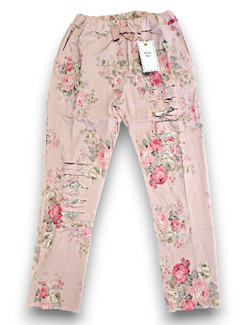 Berry Pink High Tea Ripped Pants