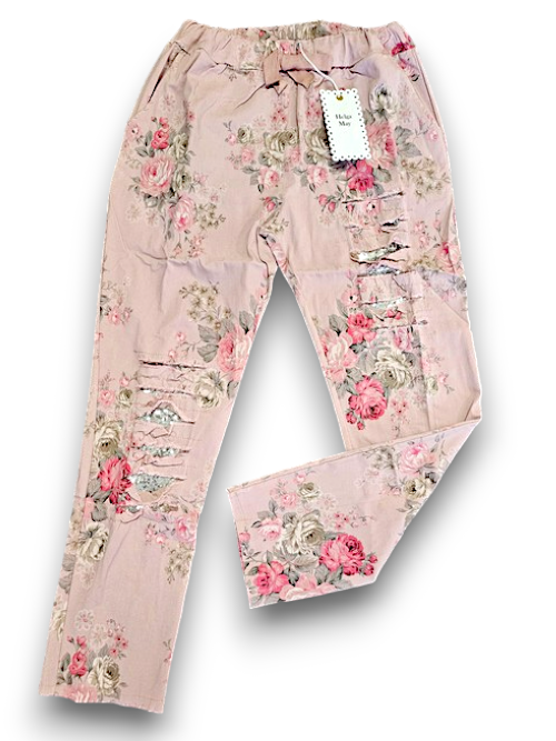 Berry Pink High Tea Ripped Pants