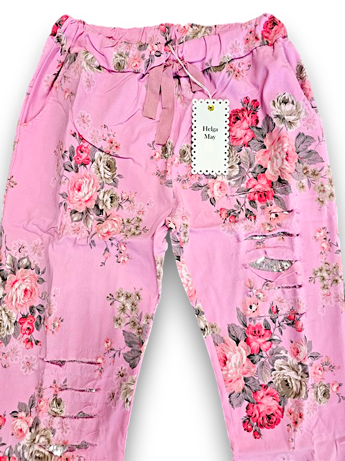 Bubblegum Pink High Tea Ripped Pants