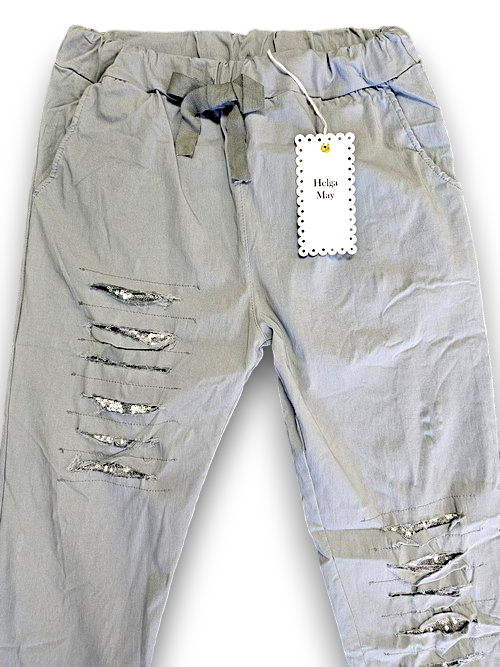 Grey Plain Ripped Pants