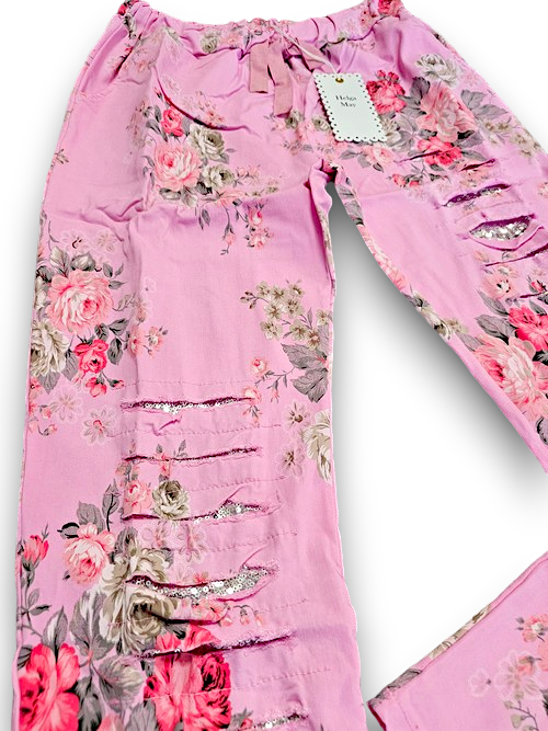 Bubblegum Pink High Tea Ripped Pants